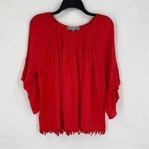 Absolutely Famous Women’s 3/4 Bell Sleeve Red Round Neck Blouse size S Oversized